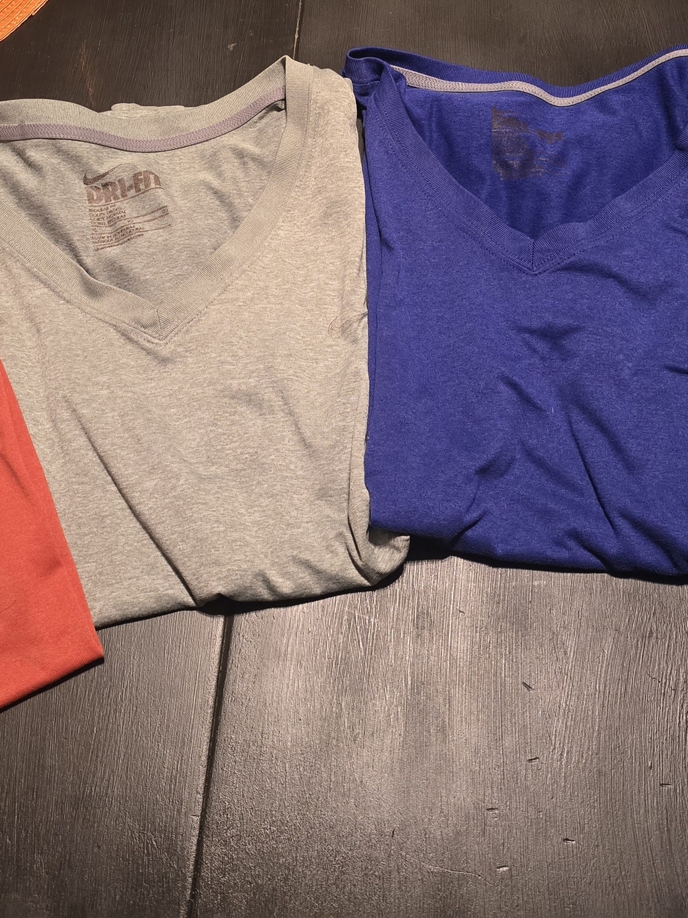 Nike Women's V-Neck Performance Tee - Gray, Blue, and Orange